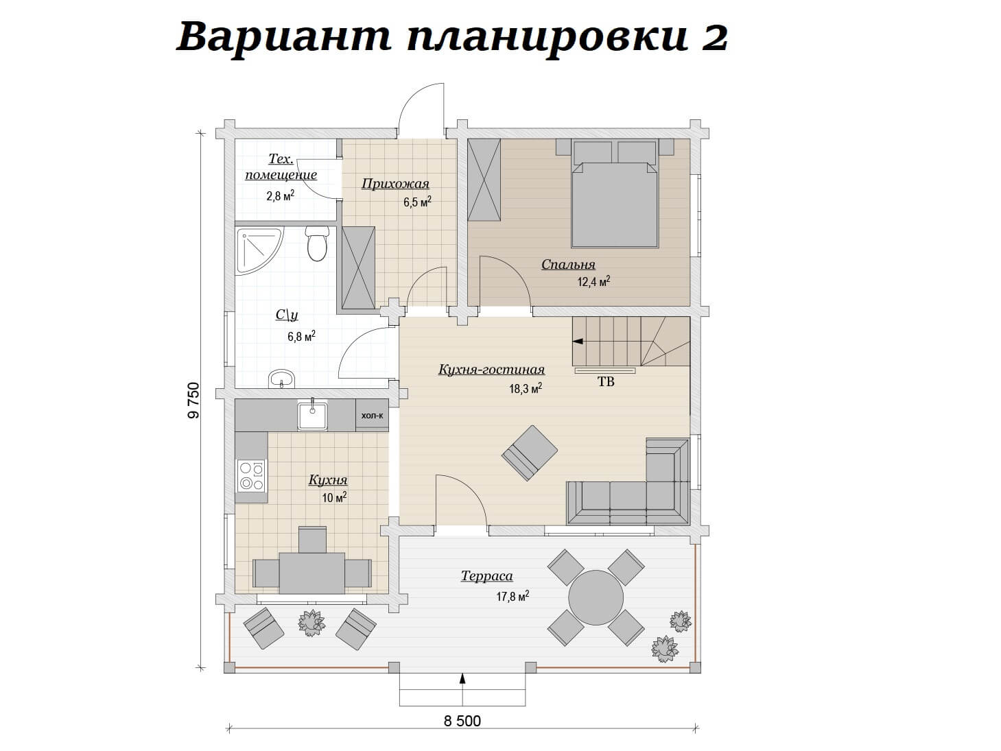 Дом из клееного бруса 119 м2 Проект №ВЗ-346 «Индиго»